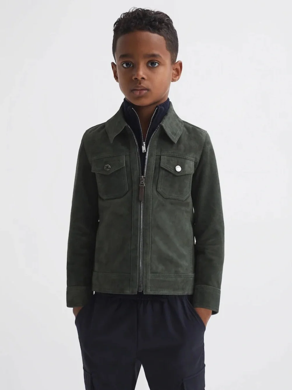 Reiss Forest Green Pike Suede Zip Through Jacket